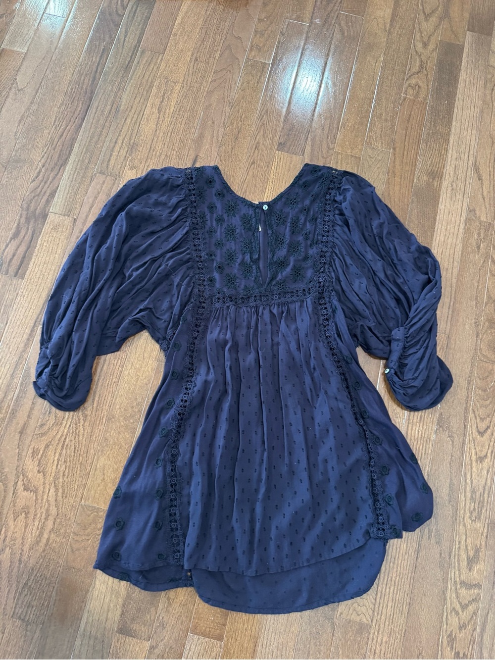 Free People Navy Embroidered Peasant Tunic